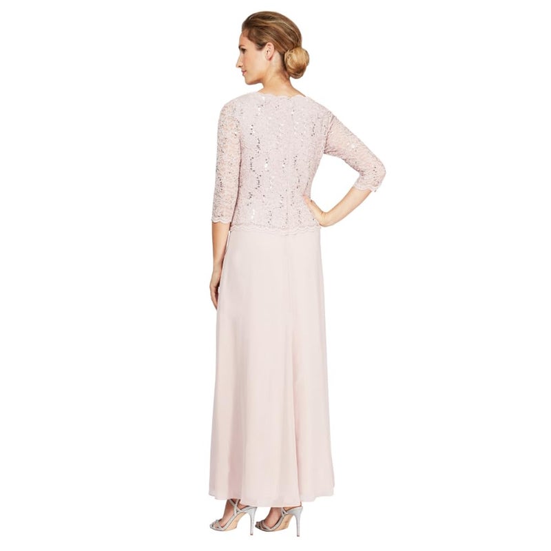 Alex Evenings Women's 3/4 Sleeve Stretch Lace Bodice One Piece Mother of The Bride Dress (Petite and Regular Sizes), Shell Pink, 18 - Image 2